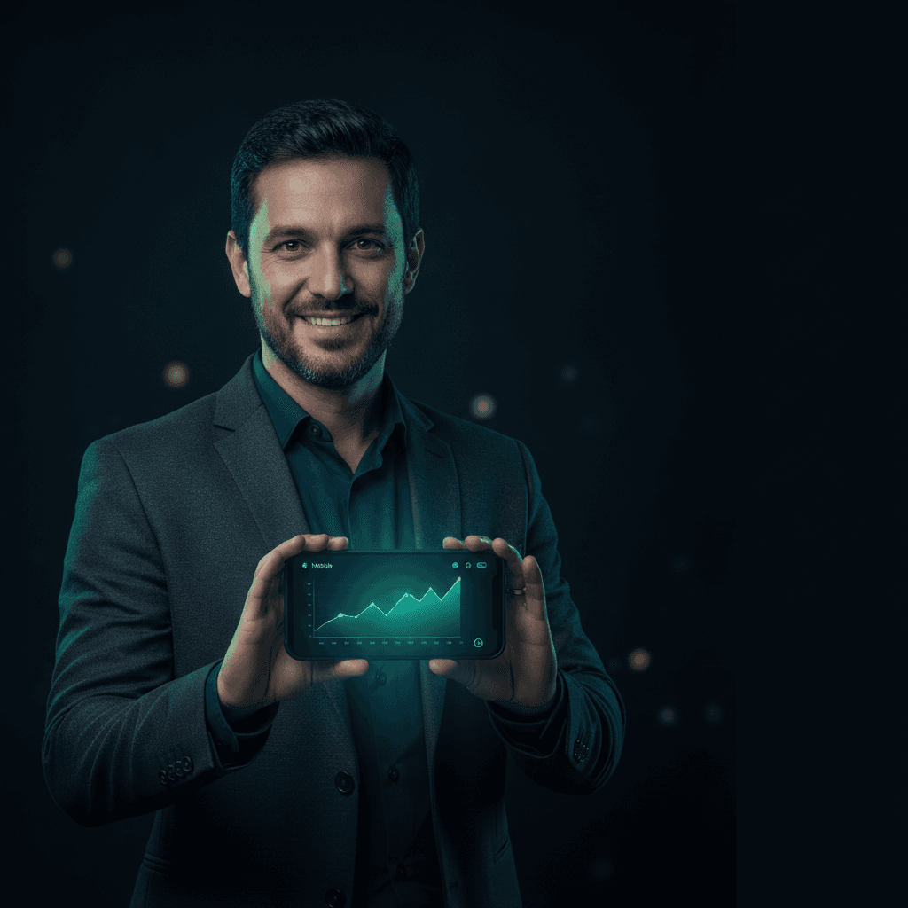 Corretor avaliando um imóvel com o Avaliador CI no celular